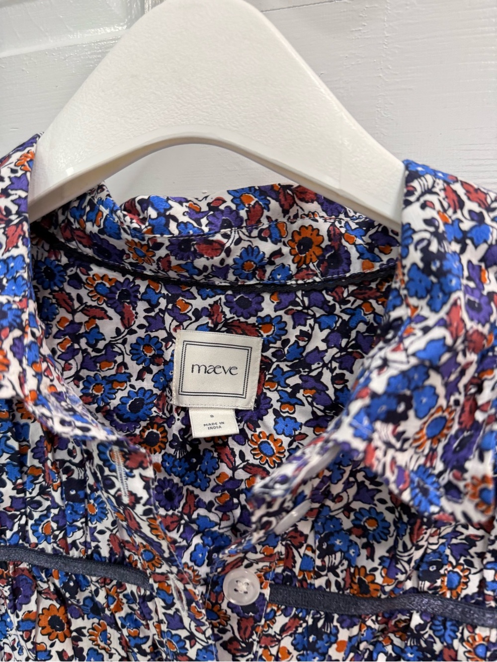 Maeve Floral Button-Front Blouse in Blue & Brown - Picture 4 of 4